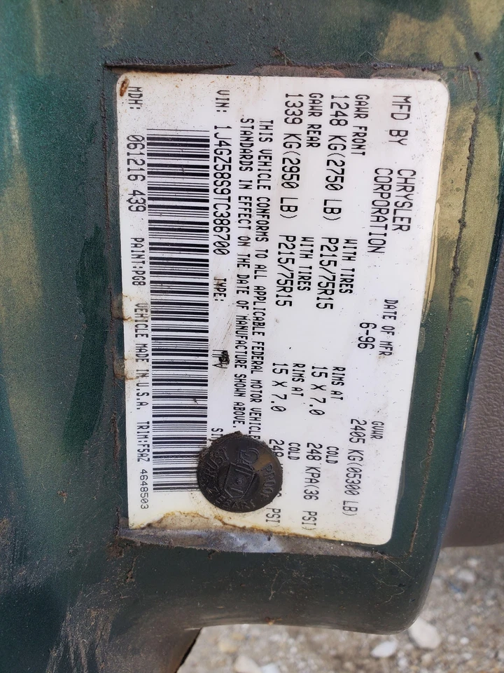 Cubierta de neumático de repuesto Jeep Grand Cherokee 1993 1994 1995 1996 1997 1998 Foto 4 de 4