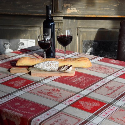 Nappe coton tissé jacquard traité téflon sommelier écru rouge 3m x 1m80