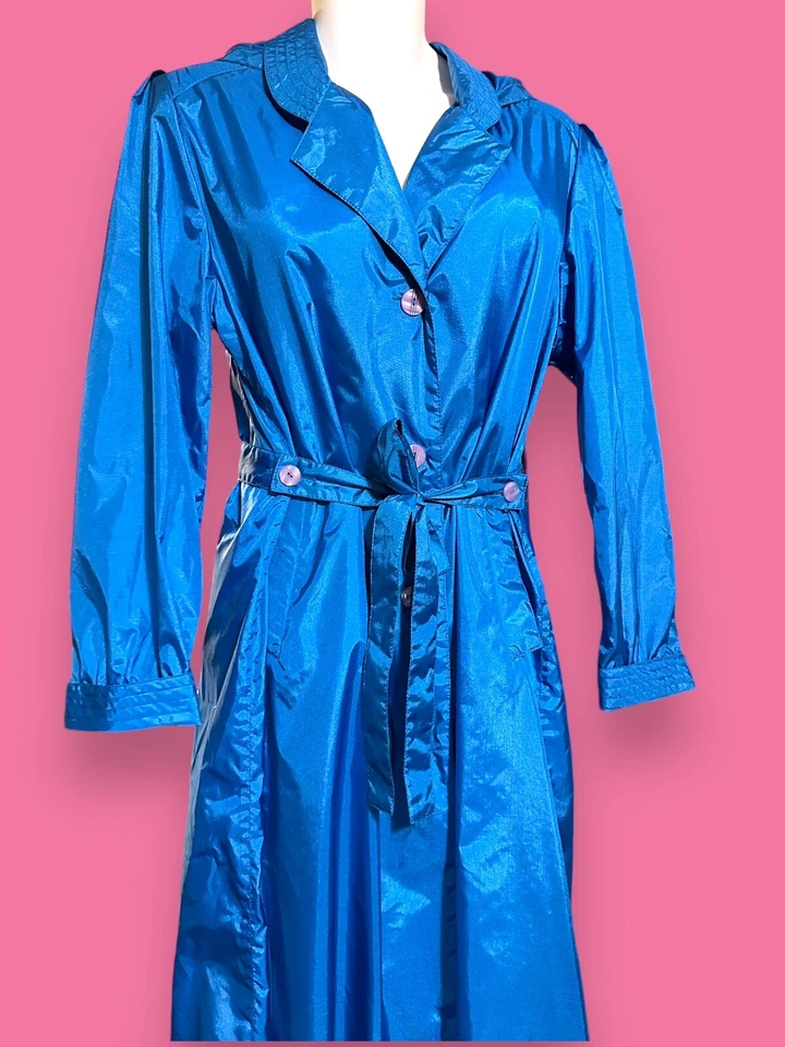 Vintage 80s 90s The Totes Coat Womens Jacket Trench Teal Lightweight Nylon Sz 14 - Image 3 of 4