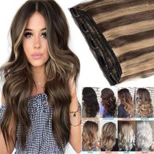 CLip In One Piece 100 Remy Human Hair Extensions 3/4Full Head Highlight Weft US