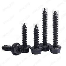 Black Steel Phillips Cross Hex Flange Head Self Tapping Screws M4 M5 M6 M8