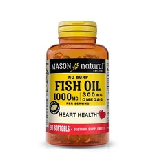 Mason Natural No Burp Fish Oil 1000 mg Omega-3 300 mg Healthy Heart, 90 Softgels