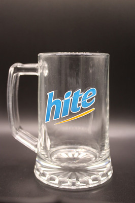 Hite Korean Beer Mug Heavy Glass Stein Square Handle Barware Collectible