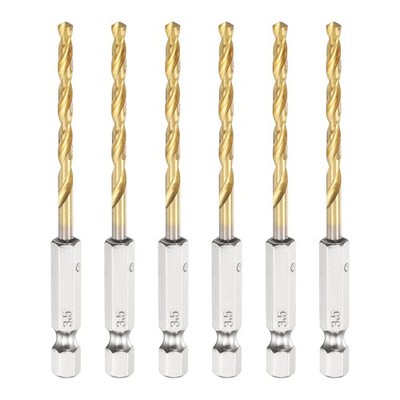 6pcs Twist Drill Bit 3.5mm Dia 88mm 1/4'' Hex Shank High-Speed Steel Bits