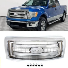 Chrome Front Bumper Upper Grill Compatible with 2009-2014 Ford F-150 XLT Front