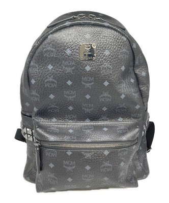 MCM Black Studded Logo Backpack Mens Womens Large Zip Bag Korea S6045 44.5cm