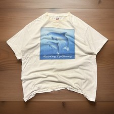 Vtg Single Stitch Poetry In Ocean Dolphin T-Shirt L White Cotton USA Made 90s