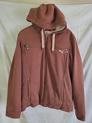 Puma Sherpa Lined Jacket Men's Zip Up Size Medium Brown Lined Hooded Heavy