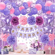 ZERODECO Pink Purple Birthday Party Decorations for Women Girls Happy Birthday
