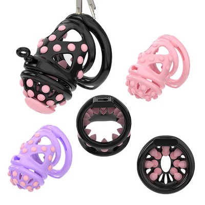 Male Chastity Cage with Spiked Soft Tube Sound Plug Expansion Cage with 6 Rings