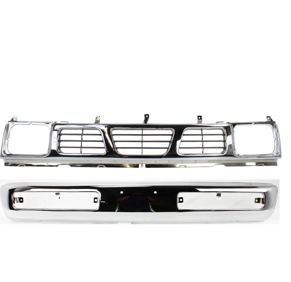Bumper Kit For 1996-1997 Nissan Pickup Front Chrome with Grille Assembly