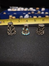VINTAGE MEXICAN STERLING SILVER & TURQUOISE THIMBLE SIGNED JMA EAGLE 3