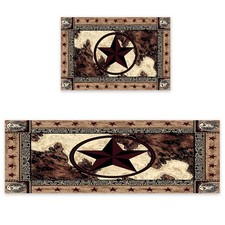 Kitchen Rugs Sets 2 Piece Floor Mats Western Texas Star on Wood Panel Rustic ...