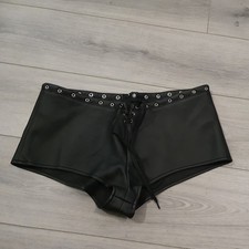 Vintage Ann Summers Insinuate Black Faux Leather Hot Pants Size Mdm 10-12