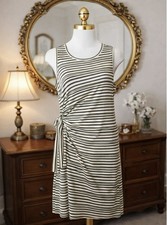 Talbots Casual Knit Dress Size Large Green White Striped Tie Side Sleeveless