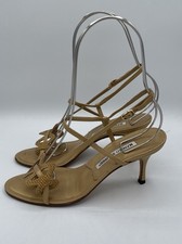 MANOLO BLAHNIK EU 36 UK 3 Gold Strappy Heels Buckle Closure Small Heel