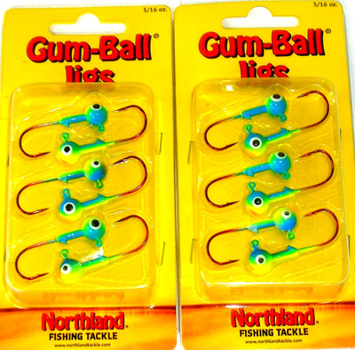 Northland Tackle 3/16 Gum-ball Jigs  (Lot of 2-Parrot - 8 Jig Pack -Red Hooks)