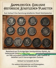 12x Metall-Reliefplaketten Stadtszenen Set, Motiv Mensch