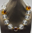 Clear & Amber Glass Bead Necklace Chunky Statement Vintage Style Jewellery