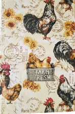 FlannelBack Vinyl Tablecloth,52x90"Oblong,ROOSTERS,POST,SUNFLOWERS,FARM FRESH,HP