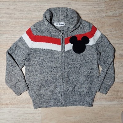 Baby Gap Disney Cardigan Toddler 4 Mickey Mouse Embroidered Wool Gray Zip Up
