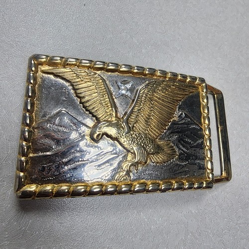Vintage American Eagle gold & silberfarbene Gürtelschnalle geprägt Country Western