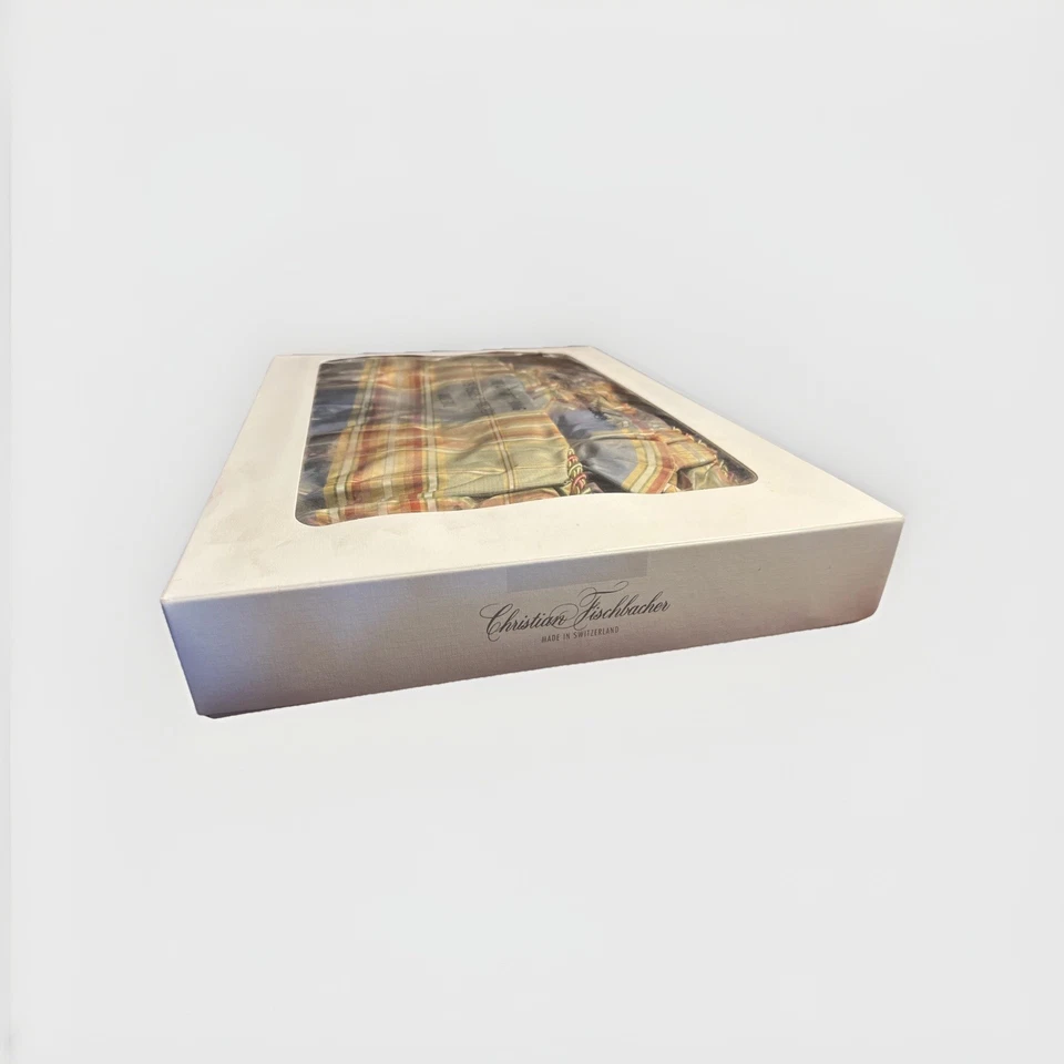 Christian Fischbacher King Bedskirt Satin Gartered 21” Drop Luxury Plaid NOS - Image 2 of 4