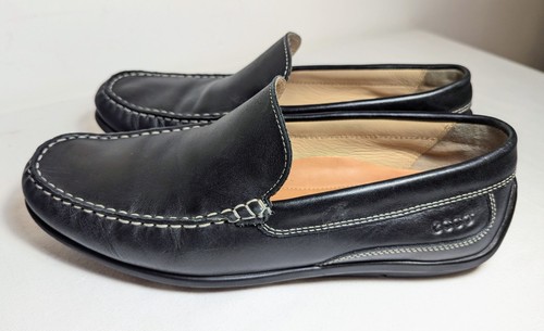 Ecco Men's Black Leather Loafer Driving Moc EU 42 US 8-8.5 Casual Slip-On EUC