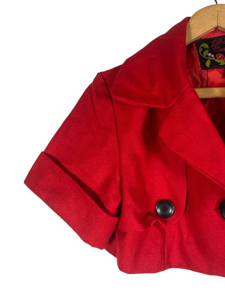 Body Central Bolero Recortado Guisante Abrigo Medio Rojo Y2K Corto Slv Lana Hada Grunge Foto 2 de 4