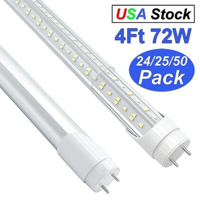 T8 G13 Bi-Pin 72W 4 Ft LED Tube Light Dual-Ended Power 48'' LED Light Bulbs 6500K