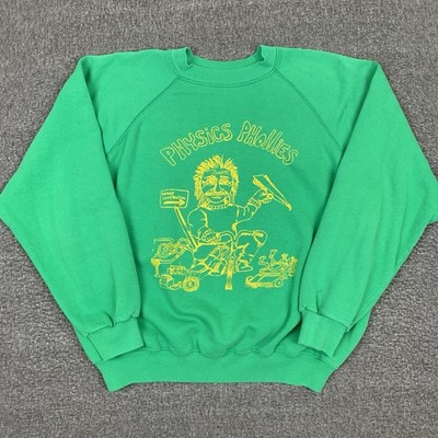Vintage Albert Einstein Sweatshirt Mens XL Green Physics Phollies Caricature 80s