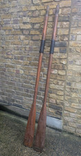 (Y) VINTAGE  WOODEN BOAT  OARS - LEATHER COLLARS -  183CM