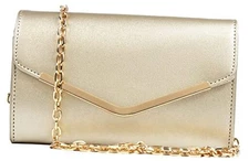 Clutch Purse Evening Bag for Women, Envelope Handbag With Detachable Chain Gold