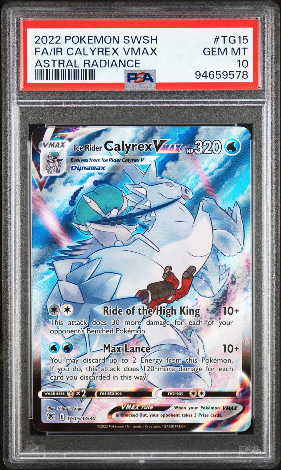 2022 #TG15 FULL ART/ICE RIDER CALYREX VMAX PSA 10 - Main Image