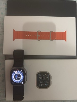 Apple Watch Ultra 2 49mm Titanium Case with Ocean Band - Orange, One Size (GPS +