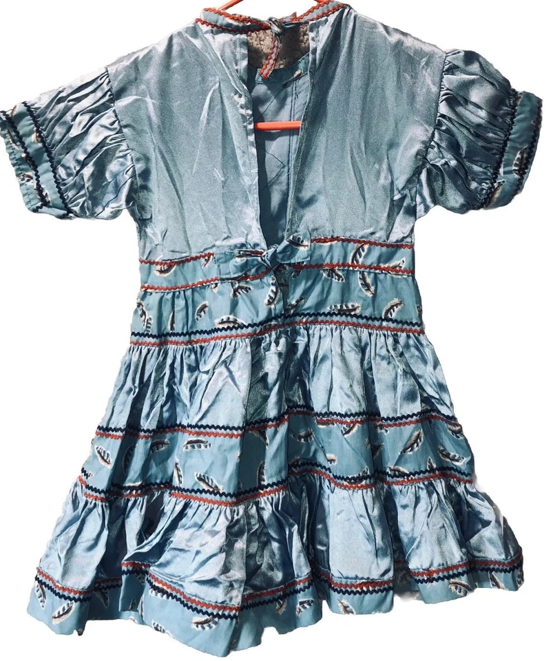 Vestido Seminole Nativo Americano Patchwork Niña De Colección Hecho a Mano Colorido Foto 3 de 4