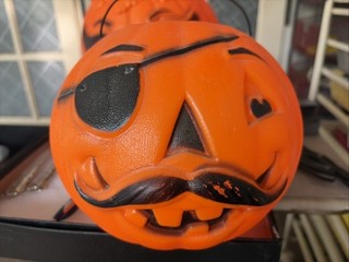 RARE Vintage Halloween Pirate Pumpkin Blow Mold Candy Bucket Pail Eye Patch