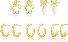 Gold Hoop Earrings for Women Set - 14K Gold Plated Thick Chunky Hoops