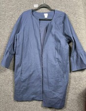 Chico's Jacket Top Open Front Womens Size 2 US 12/14 Navy 3/4 Ruffle Sleeve