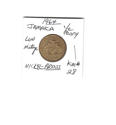 1964 JAMAICA 1/2 PENNY GOOD SHAPE VF SOME TONING