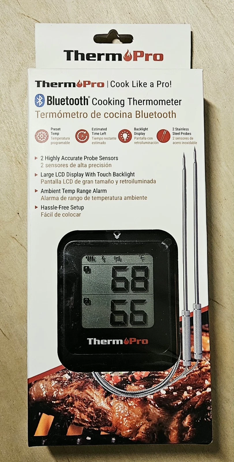 ThermoPro TP25 Bluetooth Wireless Meat Thermometer 2 Probes LCD Backlight 500FT
Opens in a new windo