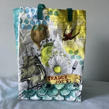 Trader Joe's Reusable Grocery Shopping Bag Pirate Ship Destination Map With Tags