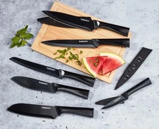 NEW! CUISINART FOR WILLIAMS SONOMA 12-PC KNIFE & SLEEVE SET METALLIC BLACK