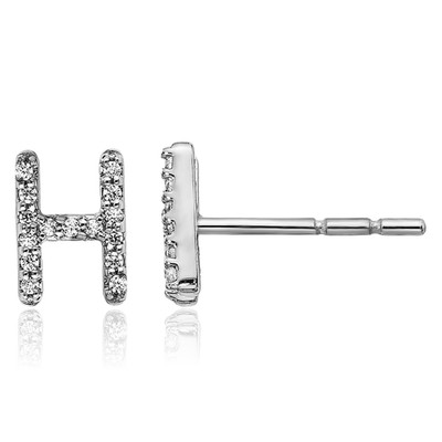 Ohrstecker 14 Karat massiv Weißgold 0,09 ct Diamant großer Buchstabe H Initialen 7 mm