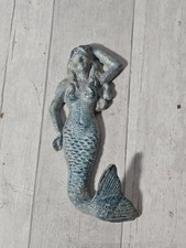 Mermaid Rustic Cast Iron Antiqued Single Hook Storage Wall Hook 6" Blue Nautical
