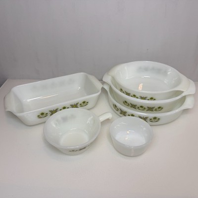 Vintage Anchor Hocking Green Meadow Ofen/Servierschale 6er Set Weihnachten Esszimmer
