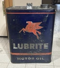 VINTAGE METAL MOBIL LUBRITE RED PEGASUS MOTOR OIL CAN 2 GALLON CAN MOBIL OIL CAN