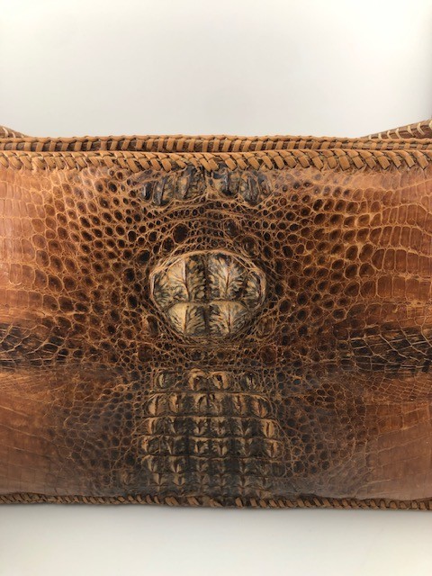 Vintage Crocodile Brown Hornback Hand Bag 16