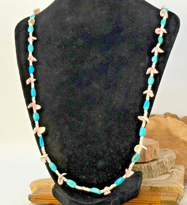 Vintage Native Heshi & Turquoise Bead 26'' Necklace --2806.25