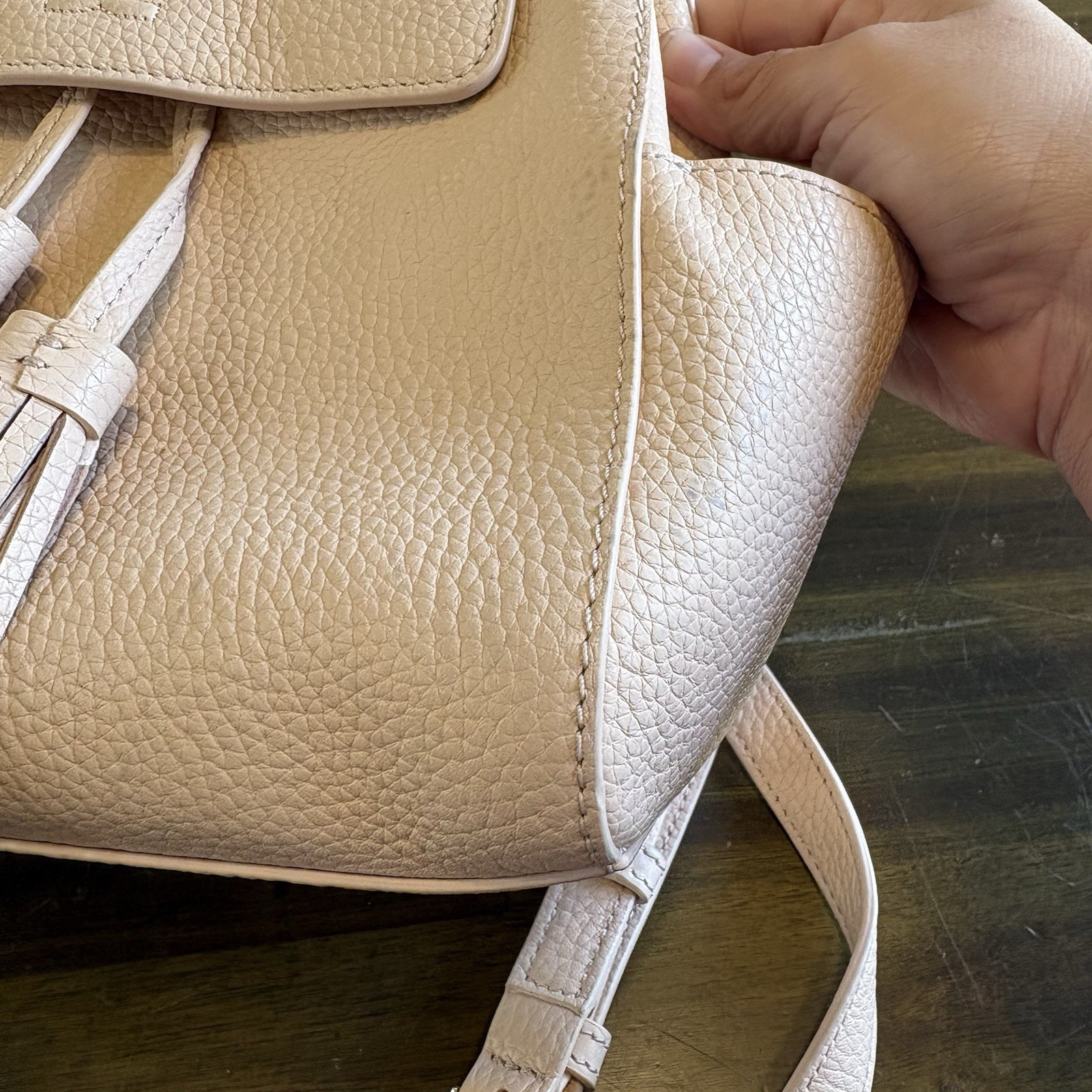 Tory Burch Thea Mini Backpack Fringe Tassel Lightweight Pink Blush Leather Logo thumbnail 5